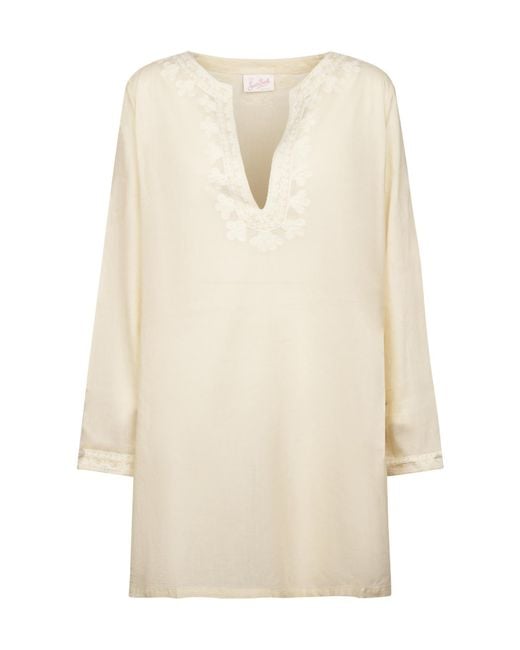 Mc2 Saint Barth White V-Neck Dress