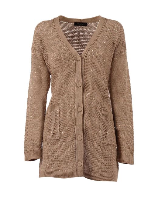 Fabiana Filippi Brown V-Neck Sequined Oversized Cardigan