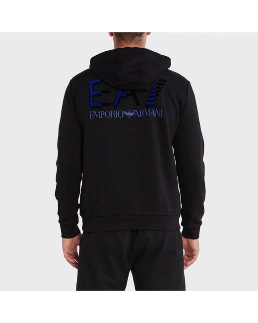 EA7 Black Logo Logo Hooded Sweater for men