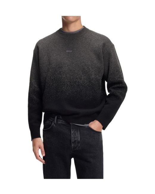 Boss Black Gradient Speckle Crew Neck Knit Sweater for men