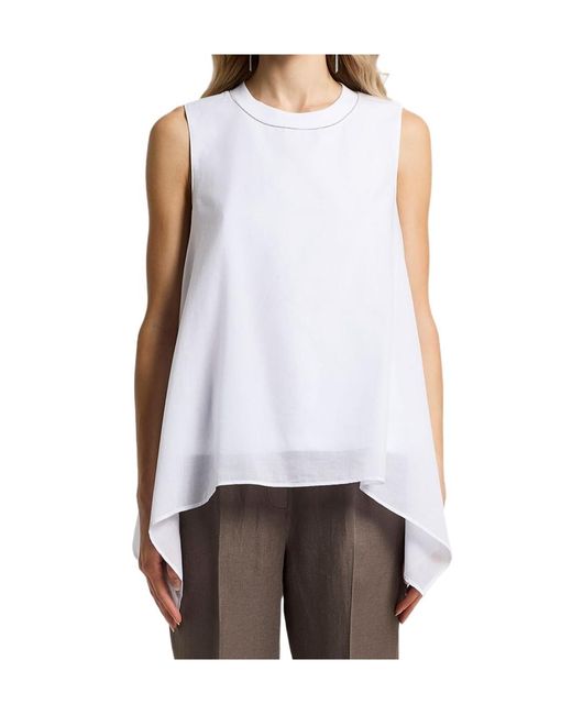 Peserico White Asymmetric Embellished Sleeveless Top
