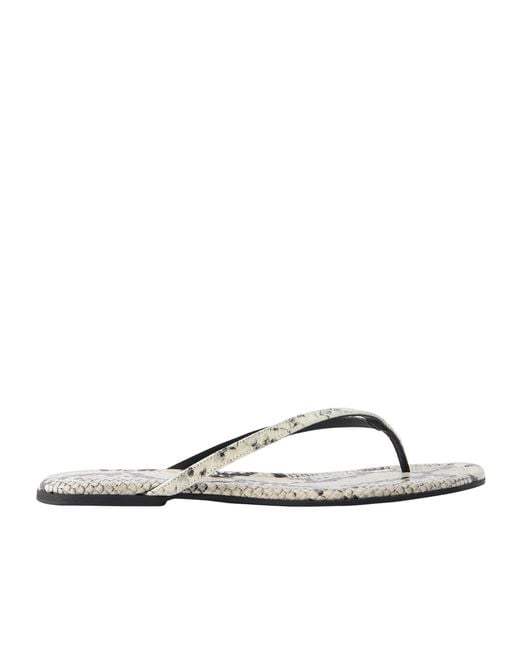 Staud White Snake-Embossed Leather Flip Flops