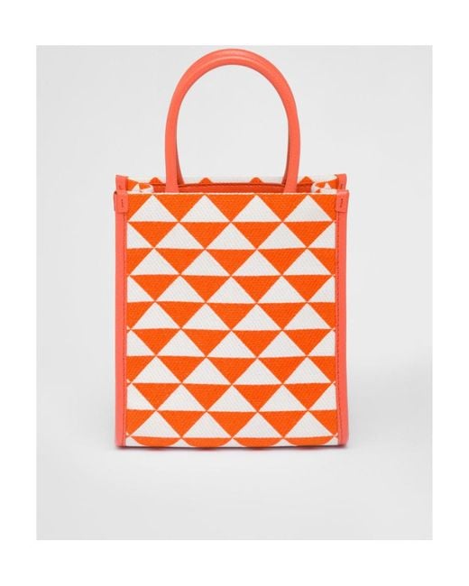 Prada Orange Logo Detailed Monogram Tote Bag