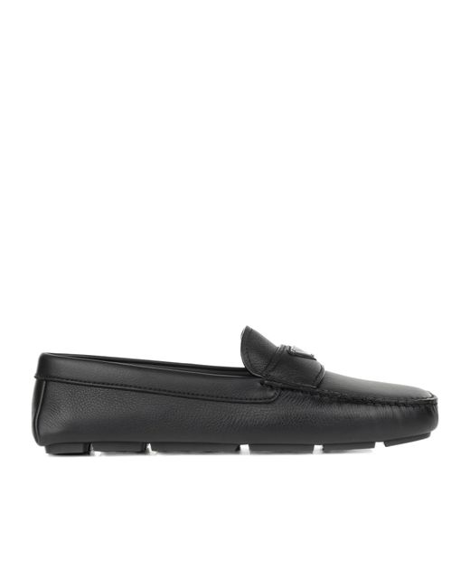 Prada Black Triangle-Logo Leather Loafers for men