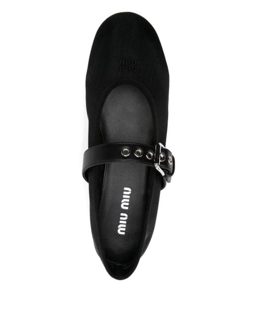 Miu Miu Black Logo-Embroidered Ballerines
