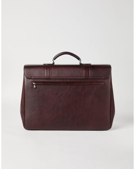 Brunello Cucinelli Brown Double-Buckle Leather Briefcase for men