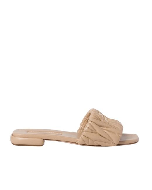 Miu Miu Natural Logo Lettering Square Toe Sandals