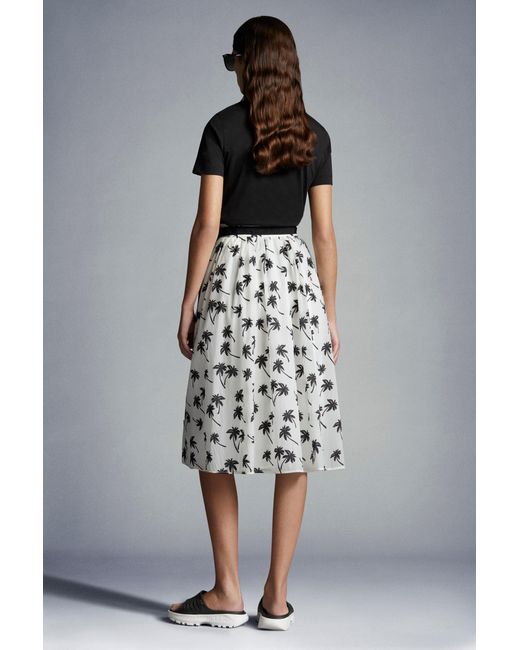 Moncler Gray Palm Tree-Print Midi Skirt