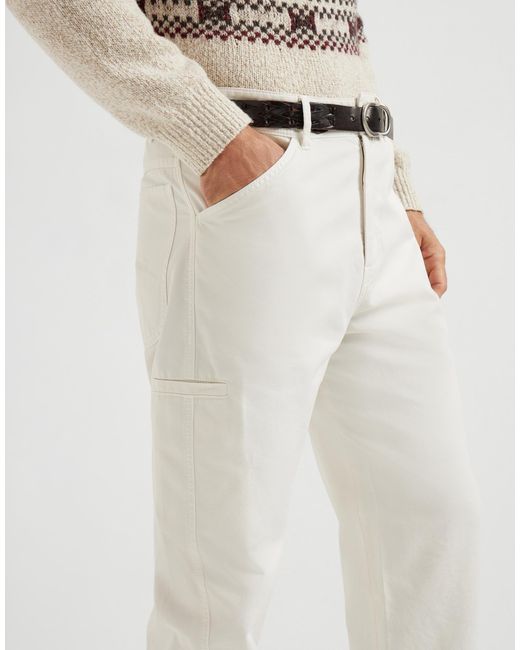 Brunello Cucinelli White Utility-Pocket Gabardine Trousers for men