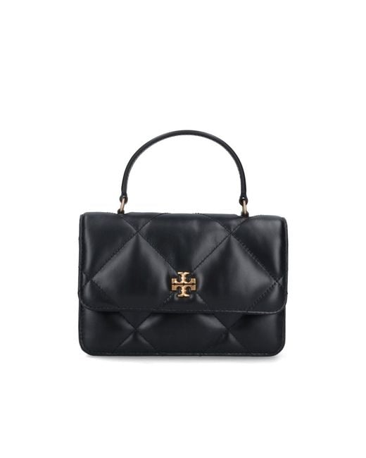 Tory Burch Black Mini Kira Diamond Quilt Top-Handle Chain Wallet