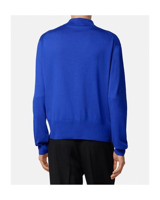 Versace Blue Buttoned Collared Cardigan for men