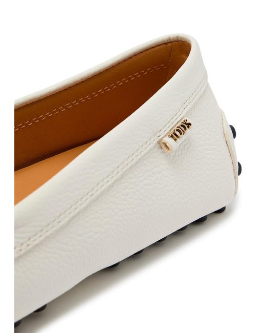 Tod's White Gommino Grained Leather Loafers