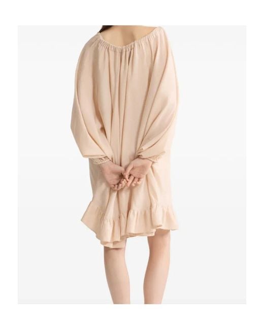 Patou Natural Striped-Pattern Tie-Neck Mini Dress