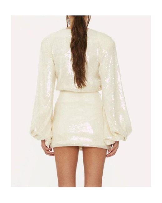 ROTATE BIRGER CHRISTENSEN White Sequinned Long-Sleeved Mini Dress