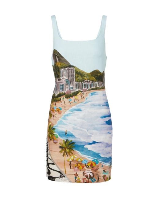 Farm Rio Blue Printed Linen Minidress