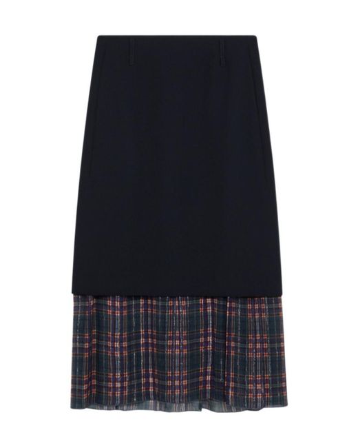 Dries Van Noten Blue Midi Skirt With Check Insert
