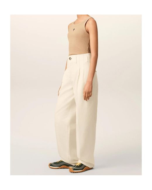 AMI Natural Two-Pleats Cotton And Linen Trousers