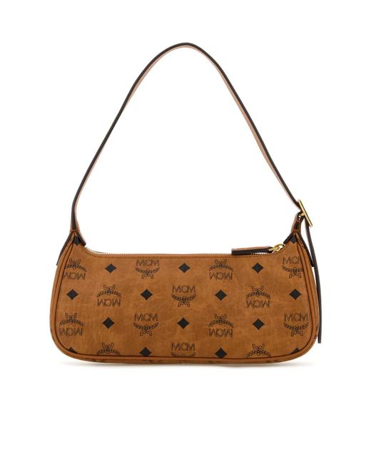 MCM Brown Aren Logo Printed Shoulder Bag