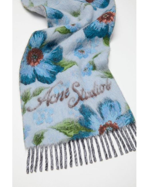 Acne Blue Fringed Wool Scarf