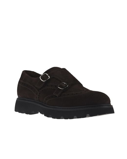 Doucal's Black Brogue Monk Strap Shoes for men