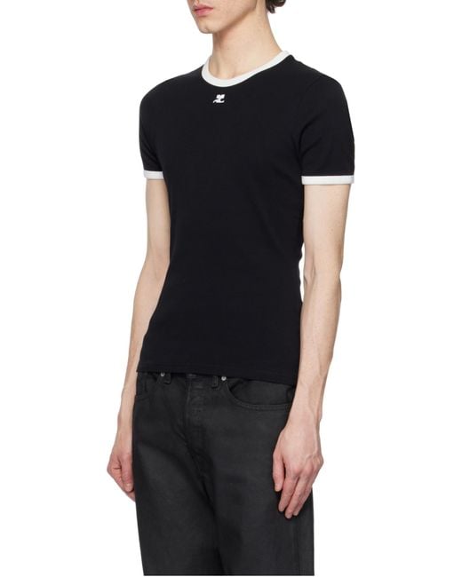Courreges Black Courrèges Contrast Crewneck Straight Hem T-Shirt for men