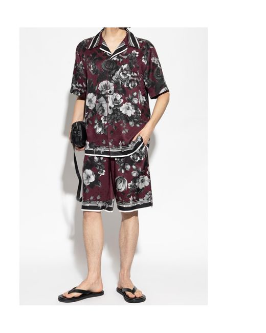 Dolce & Gabbana Red Peony Foliage Printed Shorts for men