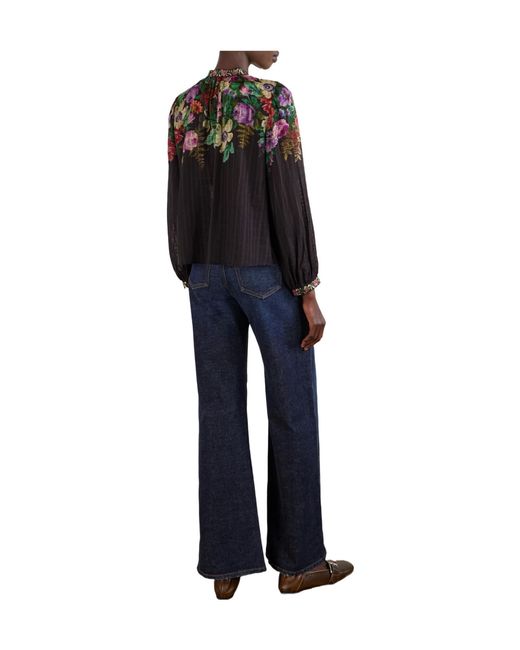 Sea Black Viktoria Embroidered Floral-Print Voile Blouse