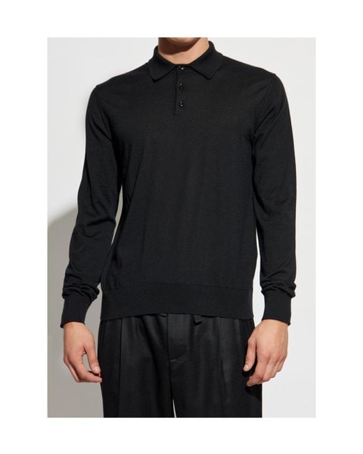Dolce & Gabbana Black Knitted Long-Sleeved Polo Shirt for men