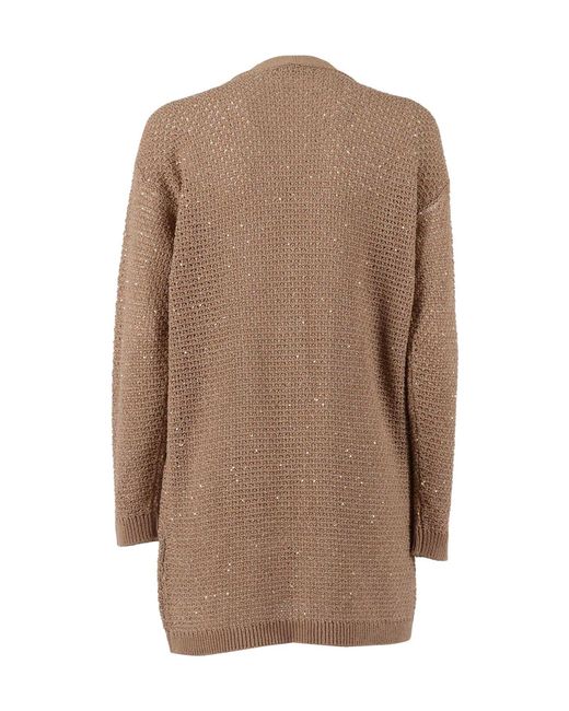 Fabiana Filippi Brown V-Neck Sequined Oversized Cardigan
