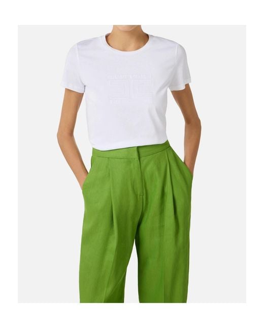 Elisabetta Franchi White Logo Embroidered Crewneck T-Shirt