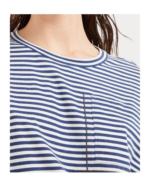 Brunello Cucinelli Blue Striped Crewneck T-Shirt