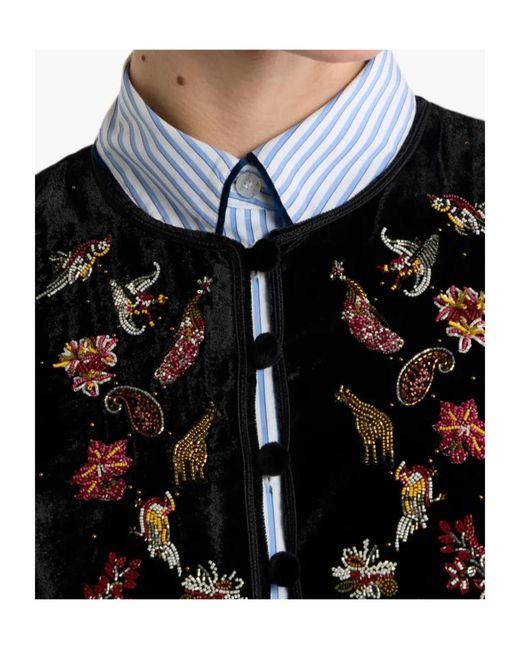 Etro Black Cropped Velvet Waistcoat With Embroidery And Beads