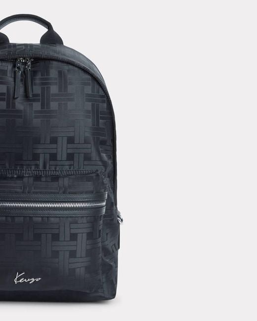 KENZO Blue Woven-Pattern Zipped Backpack for men
