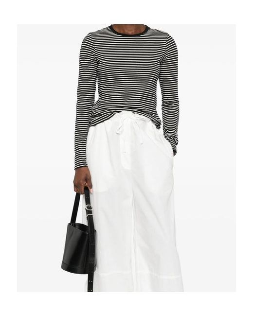 Nili Lotan Black Long Sleeved Striped Crewneck T-Shirt