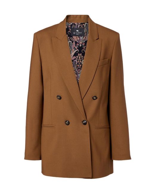 Etro Brown Double-Breasted Wool Blazer