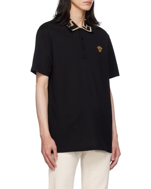 Versace Black 'Greca' Polo Shirt for men