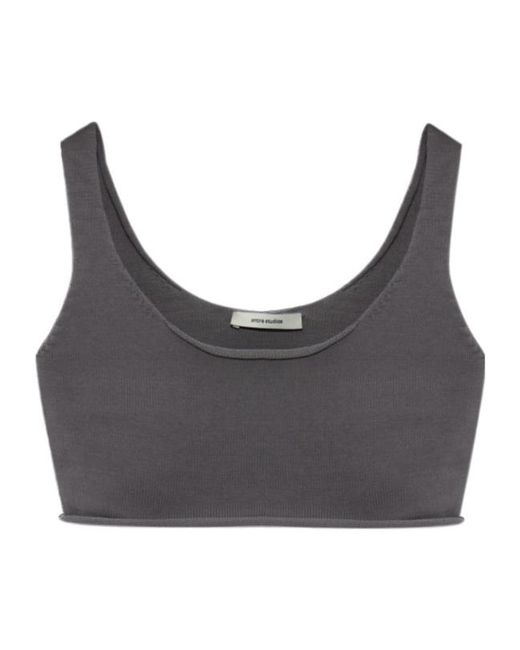 Entire studios Gray Raw Knit Cropped Knitted Top