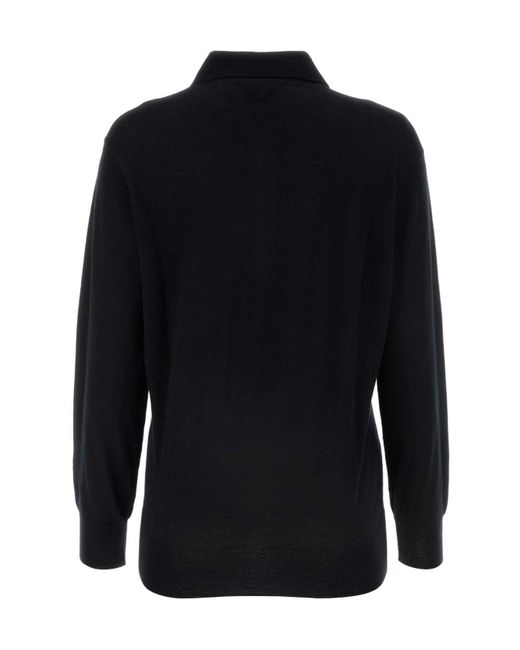 Prada Blue Long Sleeved Knitted Polo Shirt