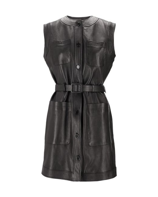Lela Rose Black Sleeveless Leather Skirt