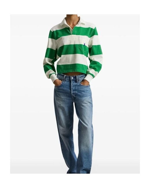 Ralph Lauren Green Striped Rugby Polo Top