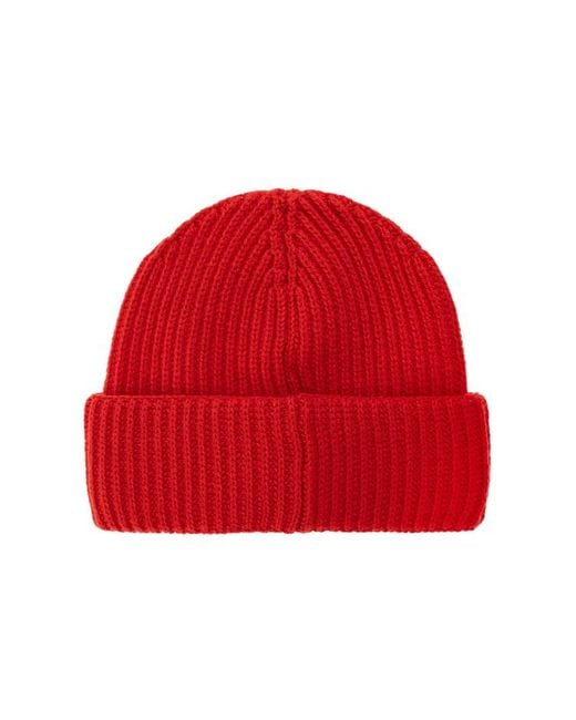 Moncler Red Logo Patch Ribbed Beanie for men