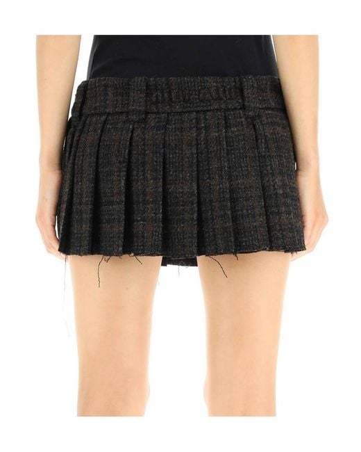 Miu Miu Black Pleated Tartan Skirt