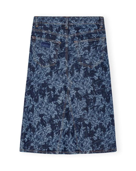Ganni Blue Lazer Denim Midi Skirt