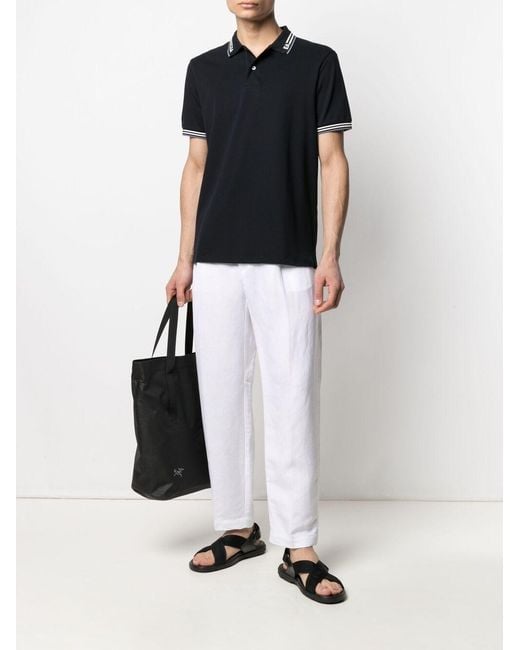 Emporio Armani Black Logo-Striped Polo Shirt for men