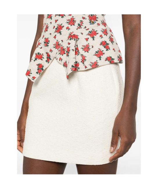 Alessandra Rich White Bouclé-Knit Mini Skirt