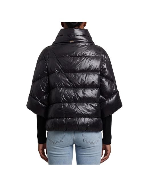 Herno Black Puffer Cape-Style Down Coat