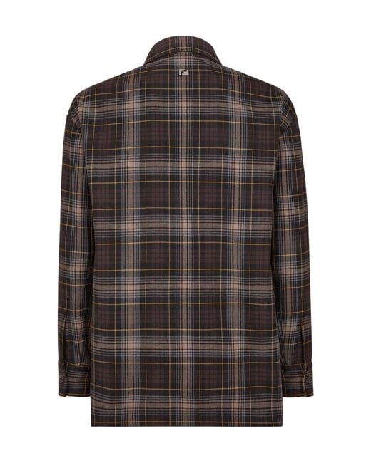 Fendi Brown Tartan Checked Buttoned Shirt for men