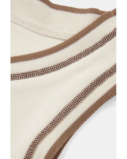 Fabiana Filippi Natural Embellished-Trim Ribbed Tank Top