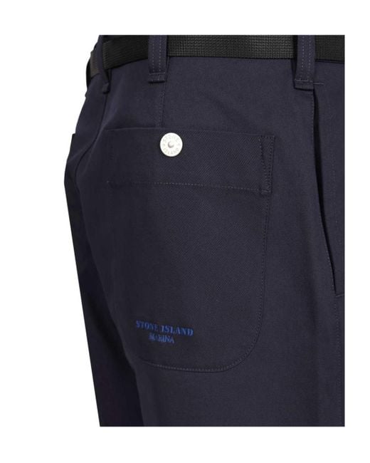 Stone Island Blue Stretch Gabardine Chino Trousers for men