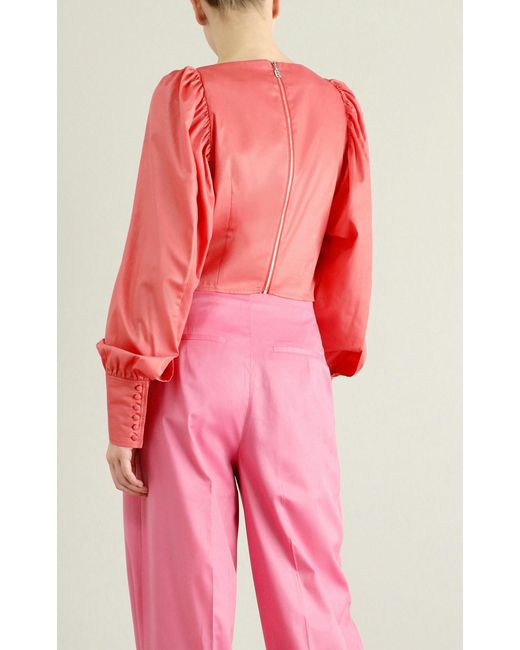 ROTATE BIRGER CHRISTENSEN Red Deep V-Neck Ruched Blouse